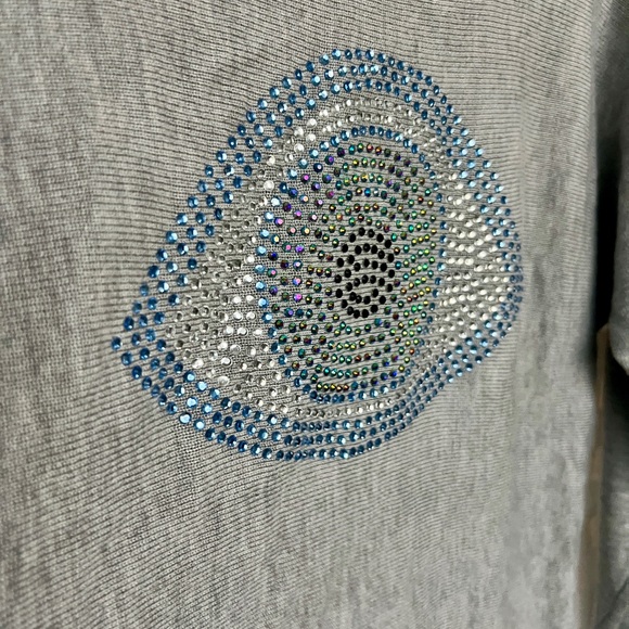 Rachel Zoe Gray Evil Eye Jeweled Embellished Crew Neck Sweater Size Medium NWOT - Picture 3 of 6